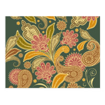 Trendy Oriental Iranian Paisley Green, Yellow, Red Postcards