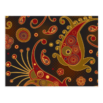 Trendy Oriental Iranian Paisley Green, Yellow, Red Postcard