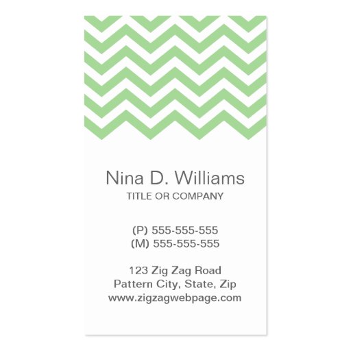 Trendy pale green chevron pattern, vertical business card templates (front side)