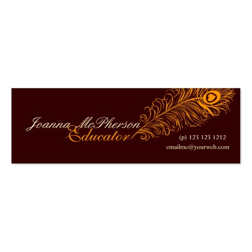 Trendy Peacock Feather Orange Business Card Templates