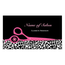 Trendy Pink and Black Leopard Hair Salon Scissors business cards