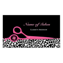 Trendy Pink and Black Leopard Hair Salon Scissors Business Card Template