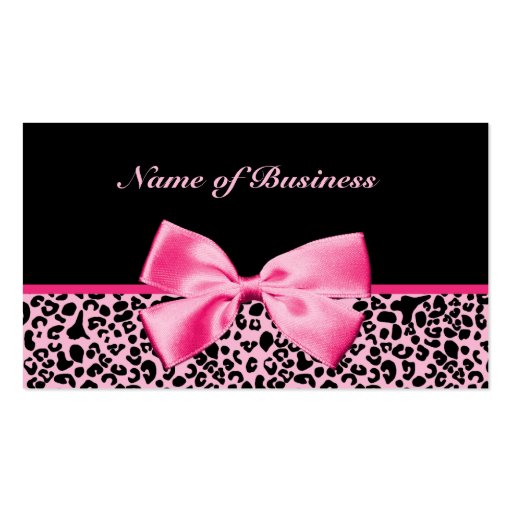 Trendy Pink And Black Leopard Hot Pink Ribbon Business Cards