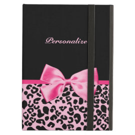 Trendy Pink And Black Leopard Hot Pink Ribbon iPad Folio Cases
