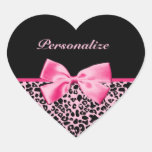 Trendy Pink And Black Leopard Hot Pink Ribbon Heart Sticker