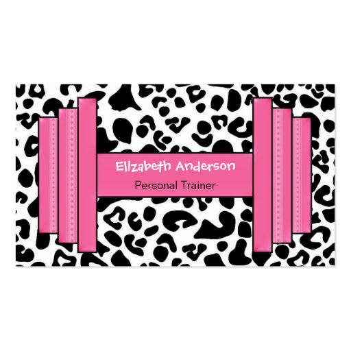 Trendy Pink And Black Leopard Personal Trainer Business Card Template (front side)