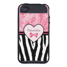 Trendy Pink And Black Zebra Pattern With Name Cover For iPhone 4