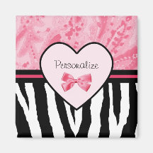 Trendy Pink And Black Zebra Pattern With Name Fridge Magnet