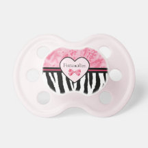Trendy Pink And Black Zebra Pattern With Name Pacifier