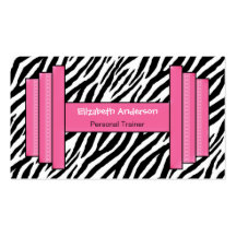 Trendy Pink And Black Zebra Print Personal Trainer Business Cards
