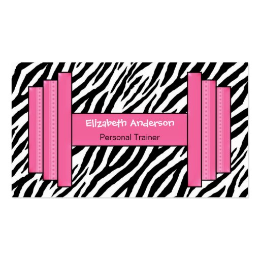 Trendy Pink And Black Zebra Print Personal Trainer Business Cards (front side)