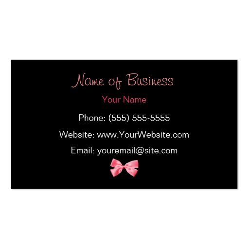 Trendy Pink And Black Zebra Print With Ribbon Business Card (back side)