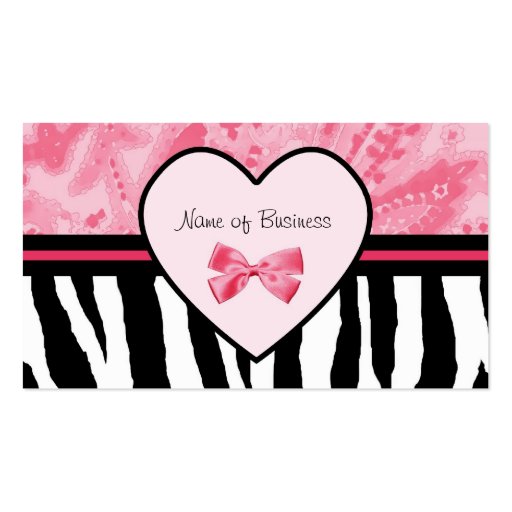 Trendy Pink And Black Zebra Print With Ribbon Business Card (front side)