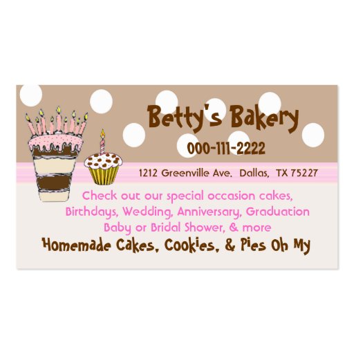 Trendy Pink and Brown Bakery Business Card (front side)