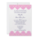 Trendy Pink and Orange Damask Wedding invitations