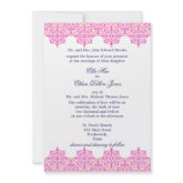 Trendy Pink and Orange Damask Wedding invitations invitation