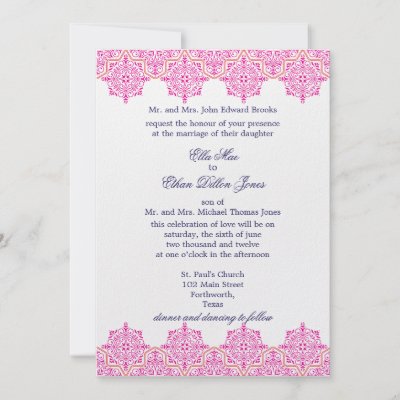 Trendy Pink and Orange Damask Wedding invitations by Cards by Cathy