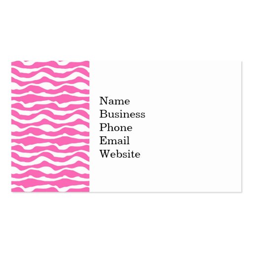 Trendy Pink and White Zebra Striped Pattern Business Card (front side)