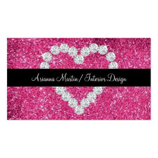 Trendy Pink Glitter Sparkly Diamond Heart Business Cards