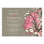 Trendy pink gray grunge swirls wedding invitation
