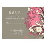 Trendy pink gray grunge swirls wedding RSVP card Custom Invites