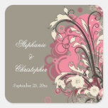 Trendy pink gray grunge swirls wedding stickers