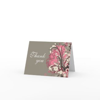 Trendy pink grey grunge swirls wedding thank you card