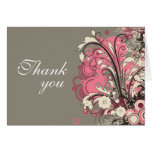 Trendy pink gray grunge swirls wedding thank you greeting card