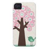 Trendy pink green circles tree bird iphone 4 case casematecase