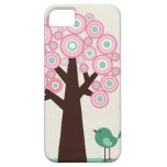 Trendy pink green circles tree bird iphone 5 case
