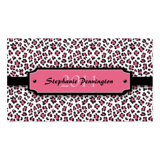 Trendy pink leopard graduation custom name card business card template (front side)