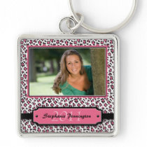 Trendy pink leopard graduation photo keychain
