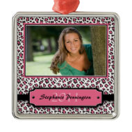 Trendy pink leopard graduation photo ornament ornament