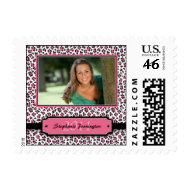 Trendy pink leopard graduation photo postage stamp stamp