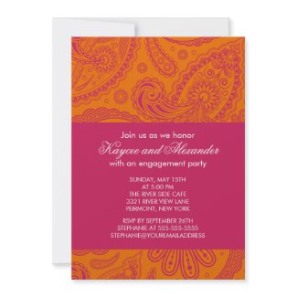 Trendy Pink Orange Paisley Engagement Invitations invitation