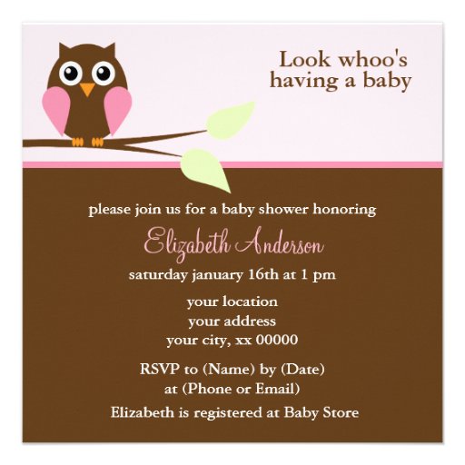 Trendy Pink Owl Baby Shower Invitations