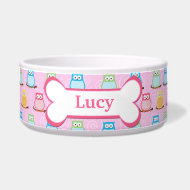 Trendy Pink Owls Customized Pet Dog Food Bowl petbowl