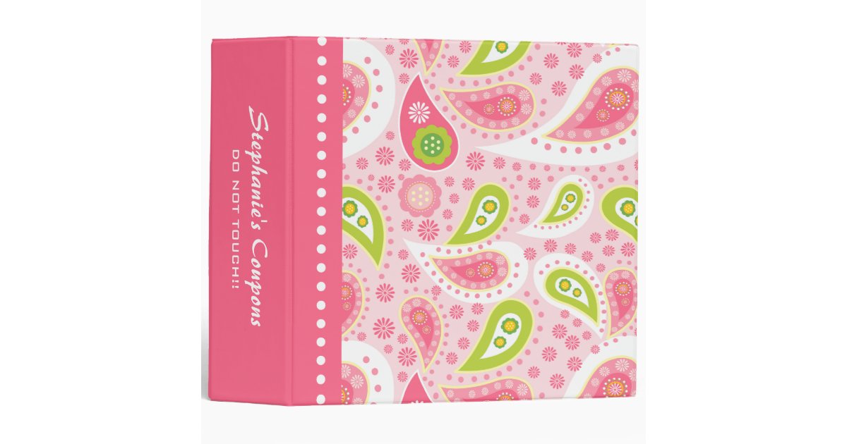 Trendy pink paisley personalized coupon binder | Zazzle