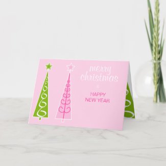 Trendy Pink Tree Christmas Card card