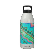 Trendy Pink Turquoise Tribal Aztec ZigZag Pattern Water Bottles
