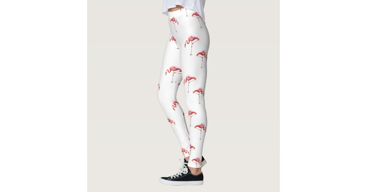 Trendy Pink & White Flamingo Leggings Zazzle