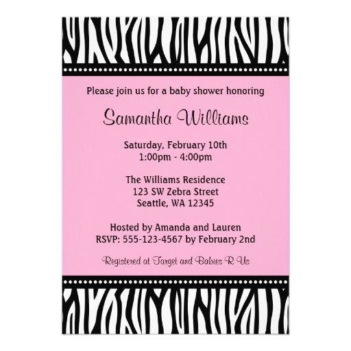 Trendy Pink Zebra Girl Baby Shower Invitations