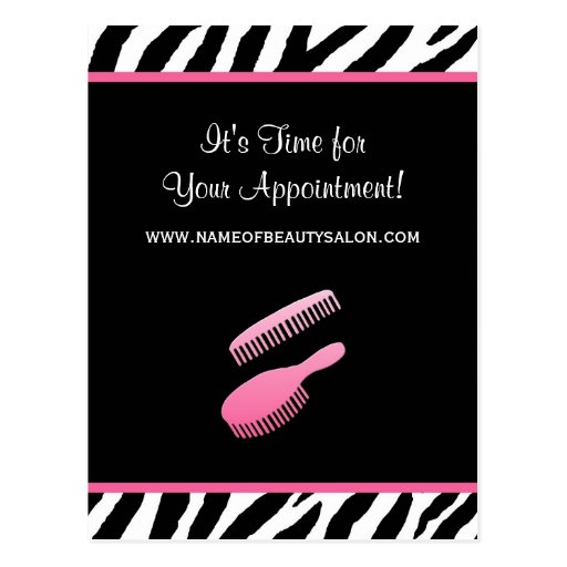 Trendy Pink Zebra Hair Salon Appointment Reminder Postcard Zazzle