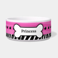 Trendy Pink Zebra Stripe Custom Pet Dog Food Bowl petbowl
