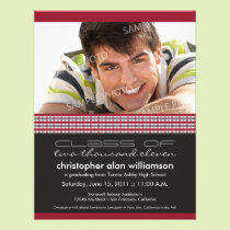 Trendy Plaid Cranberry Graduation Announcement invitations