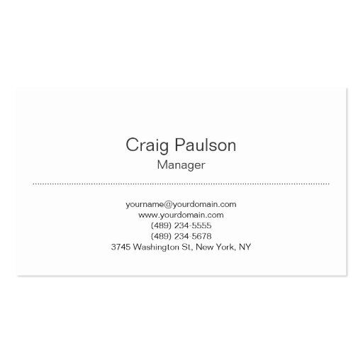 Trendy Plain Classical White Manager Business Card (front side)