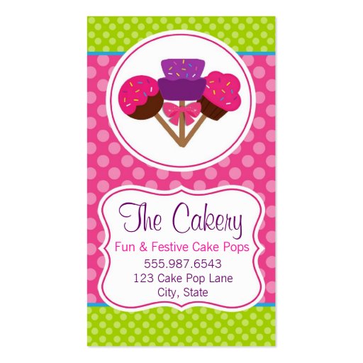 Trendy Polka Dot Cake Pop Cupcake Bakery Design Business Card Templates (front side)