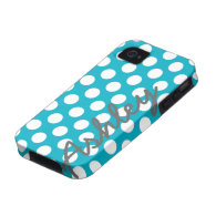 Trendy Polka Dot Pattern with name - blue gray Case-Mate iPhone 4 Cover