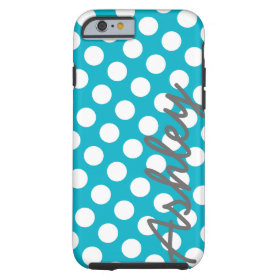 Trendy Polka Dot Pattern with name - blue gray Tough iPhone 6 Case