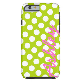 Trendy Polka Dot Pattern with name - green pink Tough iPhone 6 Case